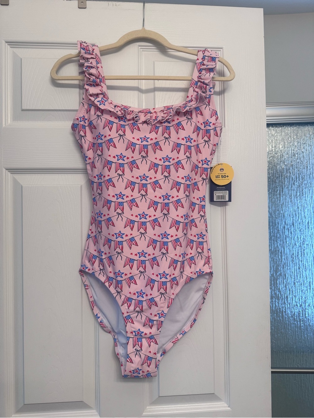 Rufflebutts Women’s Pink Ruffle One Piece Swimsuit American Sweetheart Pattern